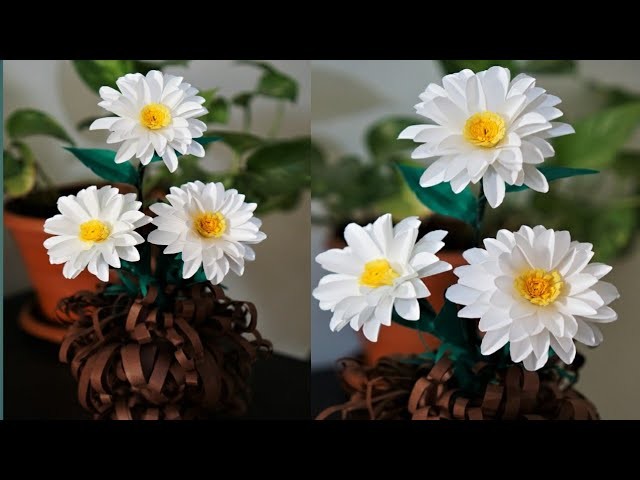 Daisy paper flower | flower vase | paper crafts | DIY home decor |best out of waste |flower bouquet