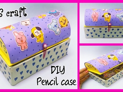 DIY BTS Pencil Box craft idea. how to make BTS pen pencil case with waste cardboard box. pen holder