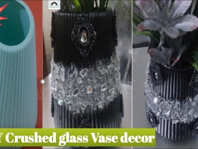 DIY CRUSHED GLASS VASE DECOR. GLAM HOME DECOR