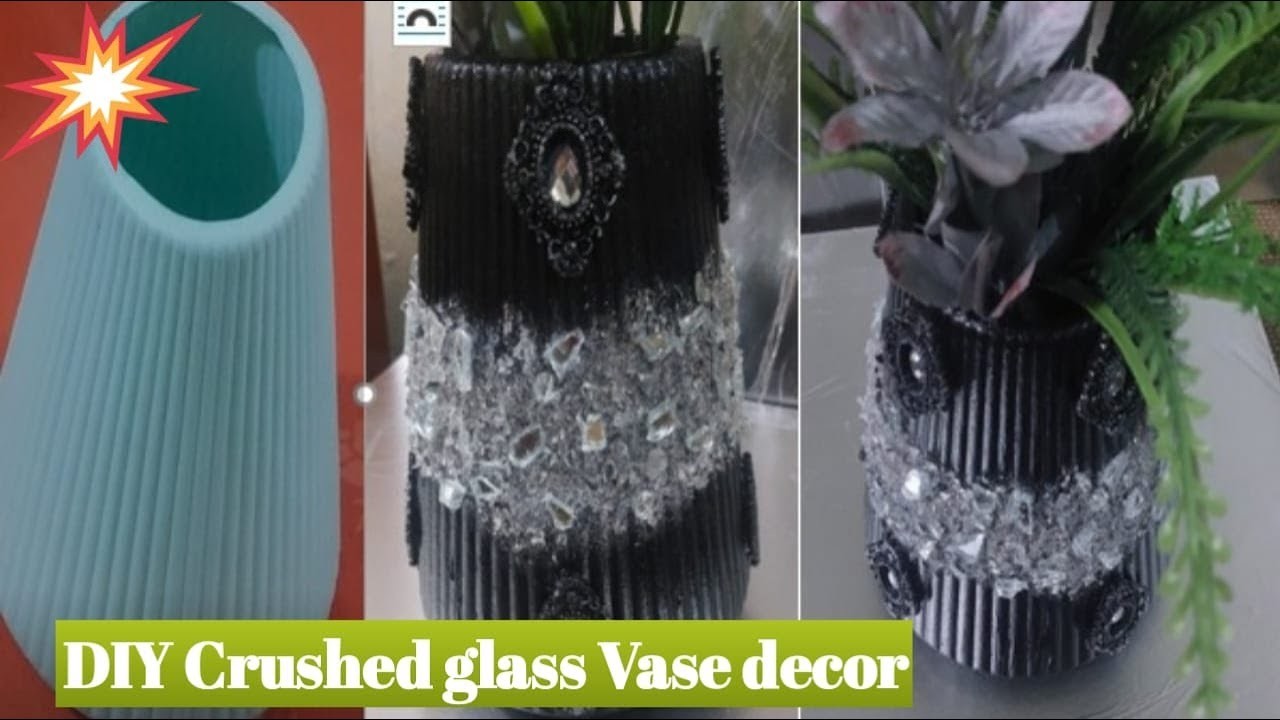 DIY CRUSHED GLASS VASE DECOR. GLAM HOME DECOR