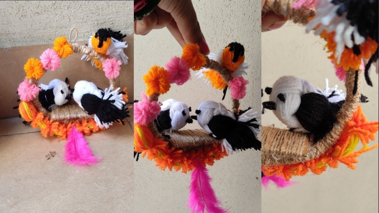 DIY wollen bird hanging ideas |yarn bird craft |How to make bird |best out of waste |