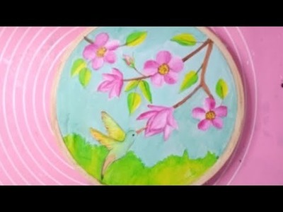 How to fabric painting step by step tutorial.hand paint.for beginners.humming bird and flower.diy