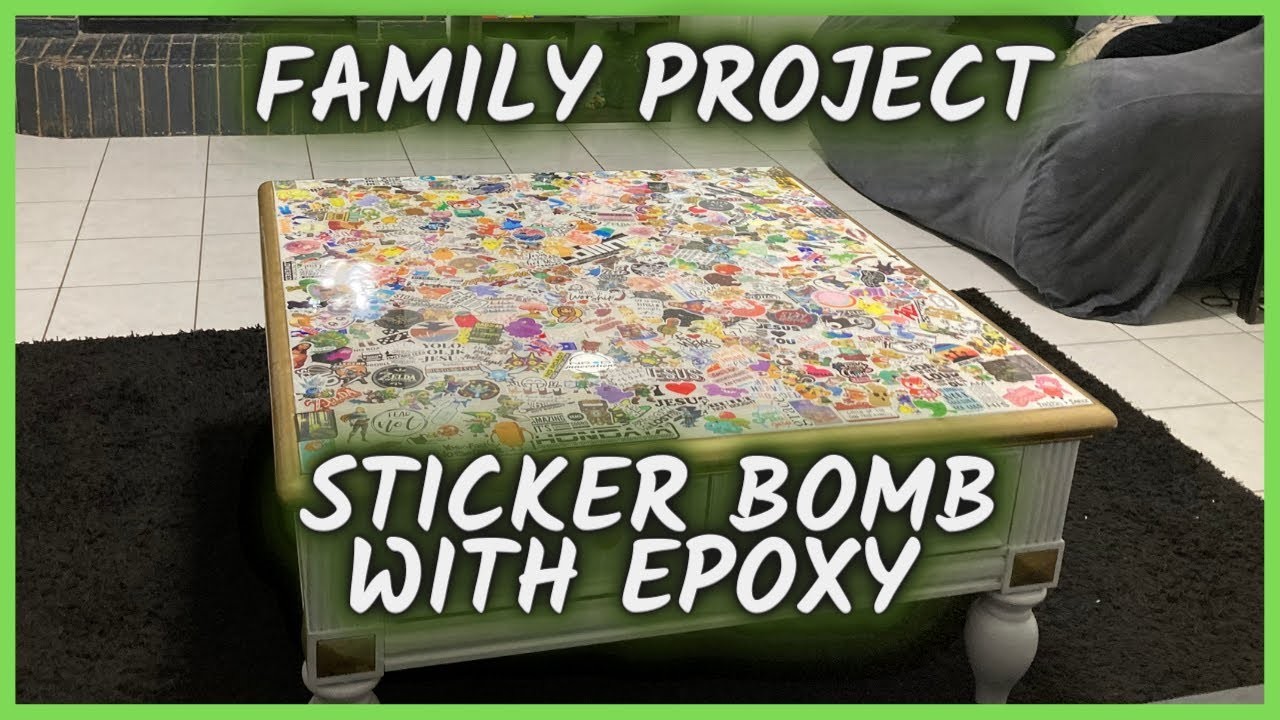 HOW TO MAKE A CUSTOM STICKER BOMB COFFEE TABLE #diy #craft #spraypaint #epoxy