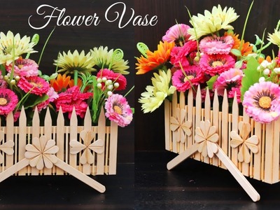 How to make flower vase with popsicle sticks | DIY Flower vase | Bamboo Sticks Flower Pot Design