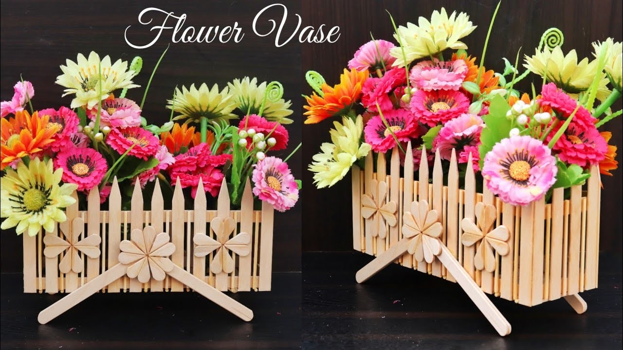 How to make flower vase with popsicle sticks | DIY Flower vase | Bamboo Sticks Flower Pot Design