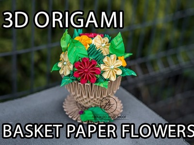 3d origami cute basket paper flowers tutorial gift idea. Koszyczek z kwiatami z origami 3d prezent