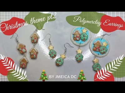 Christams tree & Ginger house polymerclay earrings - Chrismas theme earrings | Easy & For beginner