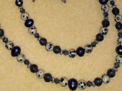 Dalmatian Jasper(bead box bargains) and potato pearls, necklace,  bracelet and earrings set