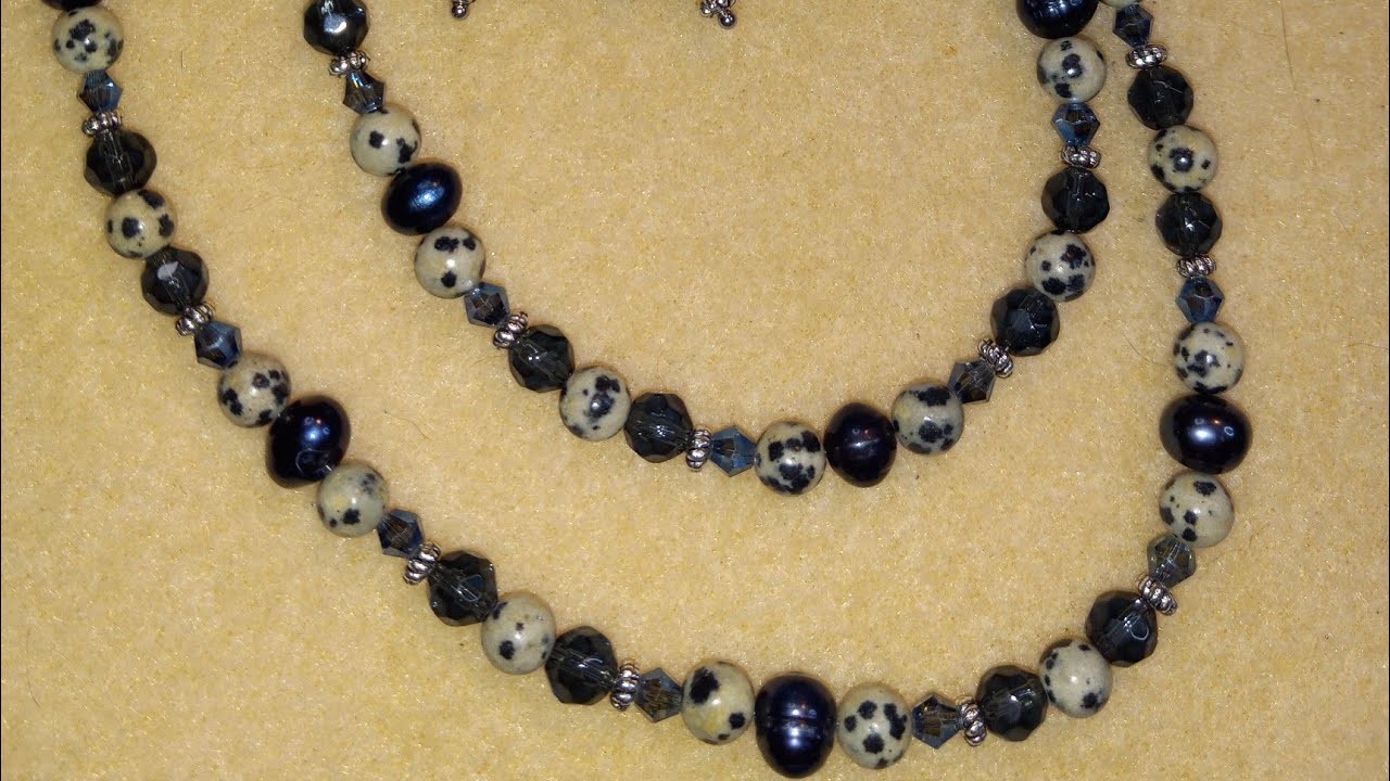 Dalmatian Jasper(bead box bargains) and potato pearls, necklace,  bracelet and earrings set