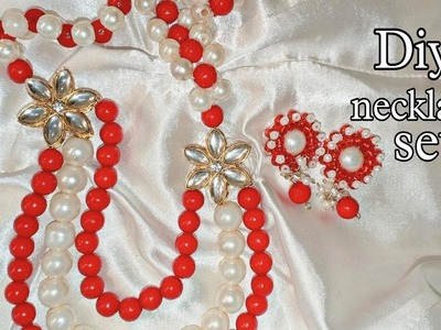 DIY beaded red necklace at home. take least time to be made