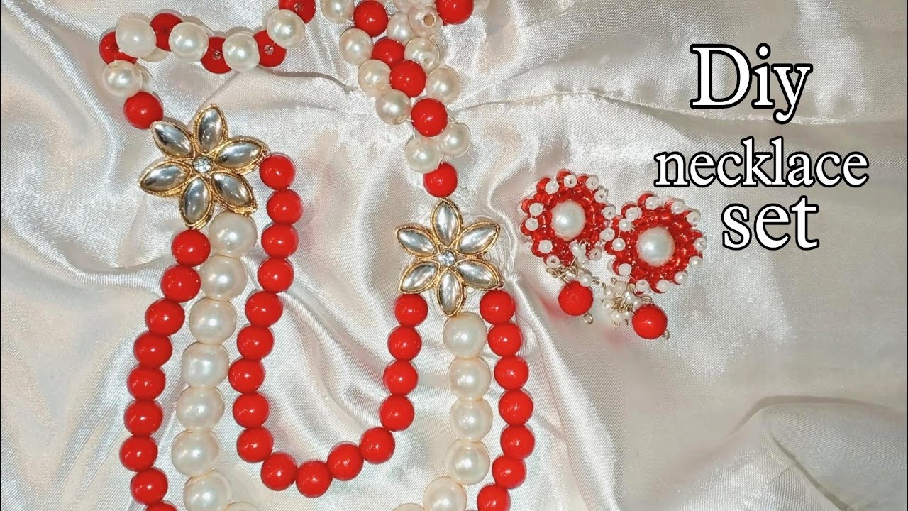 DIY beaded red necklace at home. take least time to be made