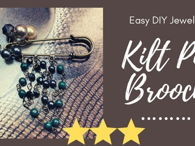 Easy DIY Jewelry: Kilt pin Brooch. Pearl & Gemstone Brooch. Gemstone Kilt pin Brooch