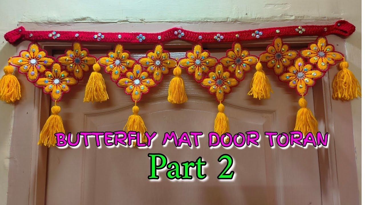 Easy door hanging toran | part 2 giveaway !! butterfly mat with woolen door toran @uma craft world