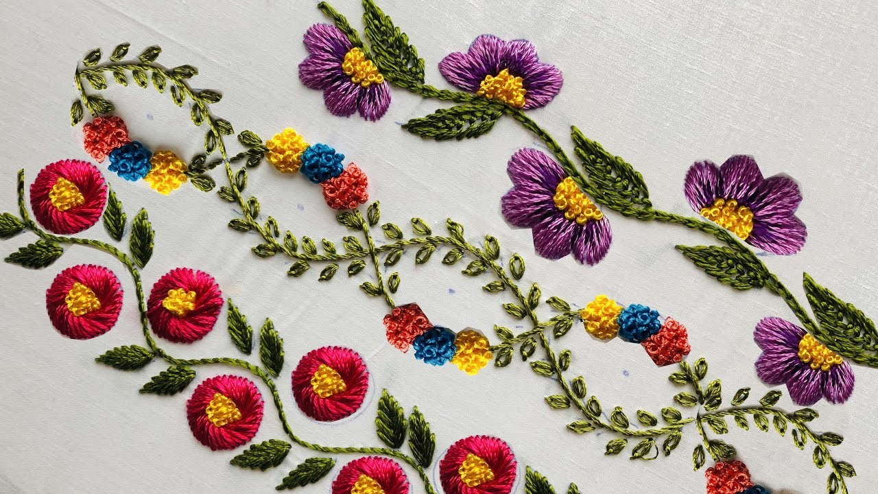 Hand Embroidery: 9 Different Stitches Embroidery - Border Embroidery - Embroidery For Beginners