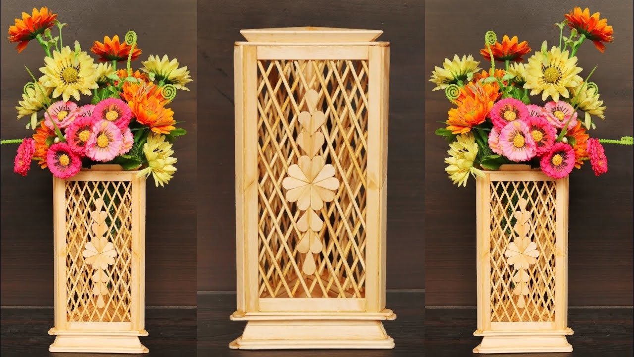 Home decorating ideas handmade easy | handicraft making at home | ice cream stick craft flower vase
