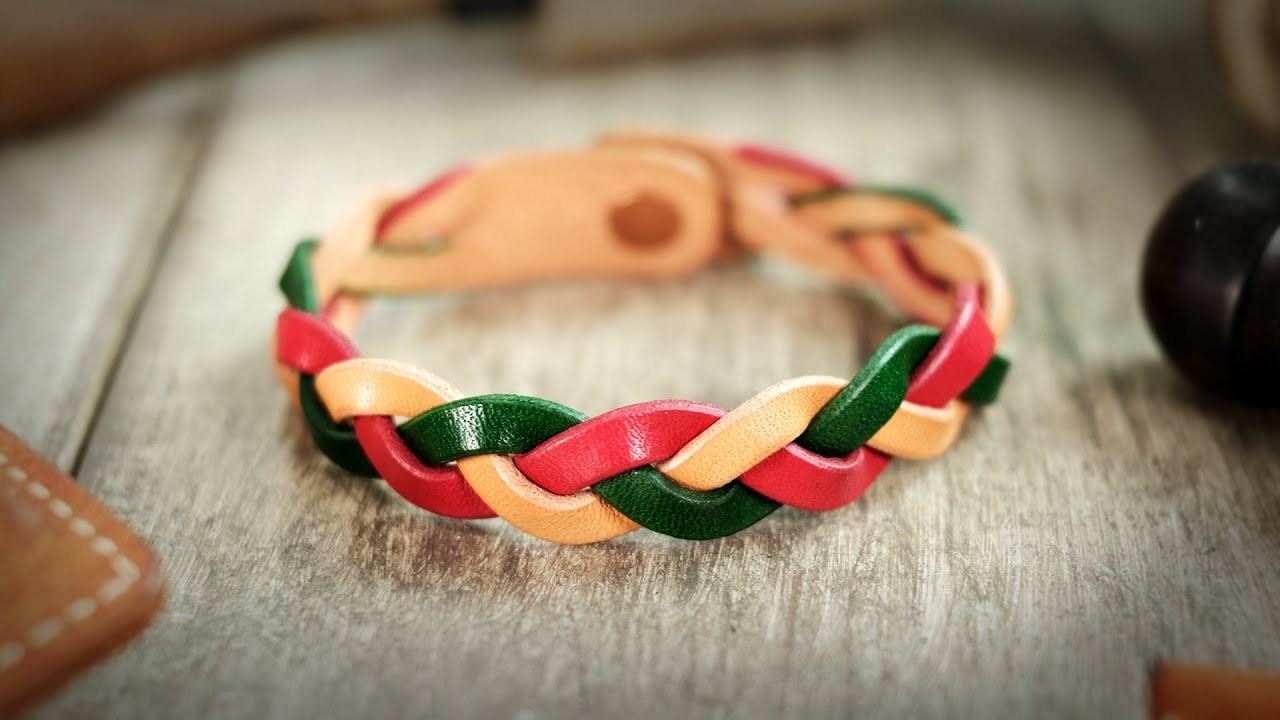 How to braid 3 colors Bracelet using Leather Scraps. - leather craft