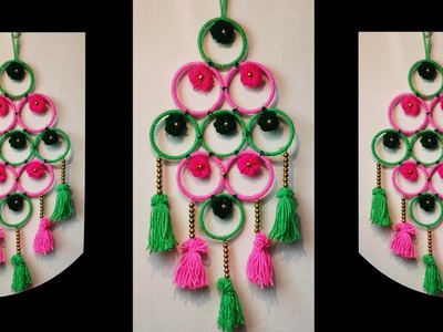 How to make door hanging with bangles - best reuse ideas - woolen wall hanging - easy bangles toran
