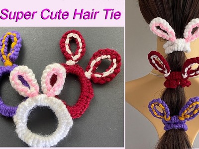 ????How to Use Knitting Yarn Make Bunny Ear Scrunchies | Elastic Hair Tie Hair Band | Laço de cabelo