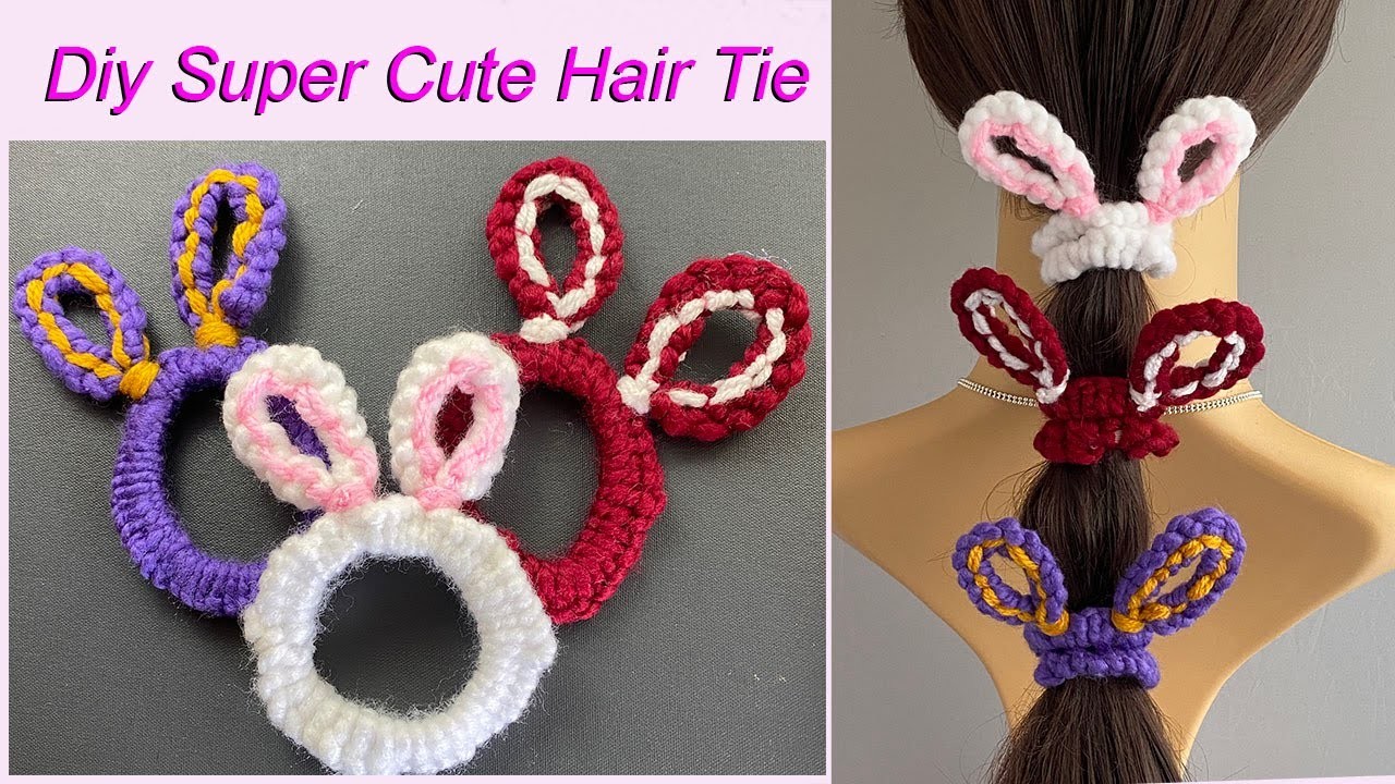 ????How to Use Knitting Yarn Make Bunny Ear Scrunchies | Elastic Hair Tie Hair Band | Laço de cabelo