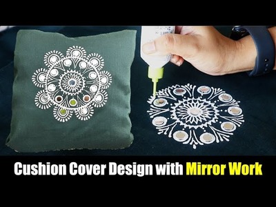 Mirror Work Cushion Cover for Festival.Using 3D outliner.Acrylic Colour.Home Decor