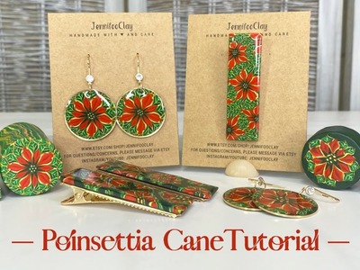 Poinsettia Clay Earrings and Hair Barrettes | Flower Cane Tutorial | Poinsettia Cane Tutorial
