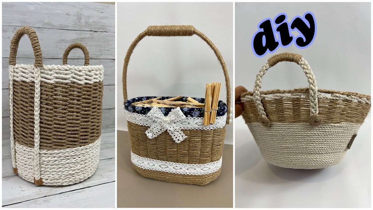 3 Diy Jute Basket- Jute Rope Basket- Recycle Idea- Jute Rope Crafts