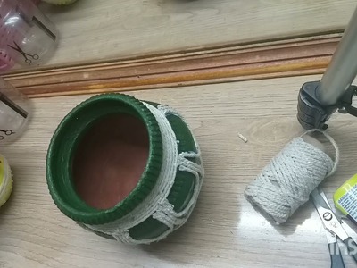 DIY Craft.Clay pot decorations with mirror and thread works⚱????❤