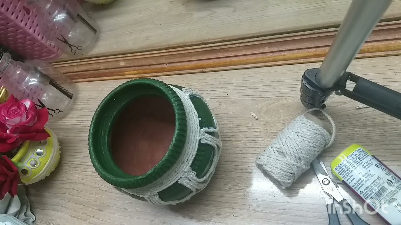 DIY Craft.Clay pot decorations with mirror and thread works⚱????❤