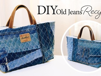 DIY Old Jeans Recycle Tote Bag , Denim Reuse | Tutorial