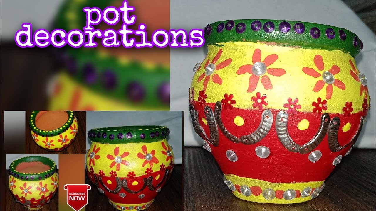 DIY pot decorations. how to decorated a pot. kalash decorations. easy pot painting idea ????#pot