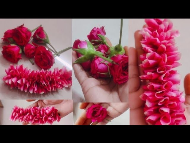 #DIY RED ROSE#beautiful red rose petals garland making#how to string rose petals#bridal hair acesori