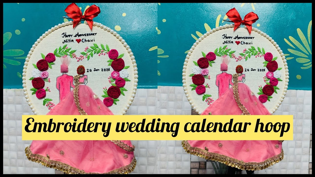 Embroidery wedding calendar hoop #tutorial #embroidery #youtube #explore #diy #craft #foryou #viral