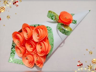 How to make paper rose flower  bouquet idea || diy flower bouquet making idea || birthday gift idea