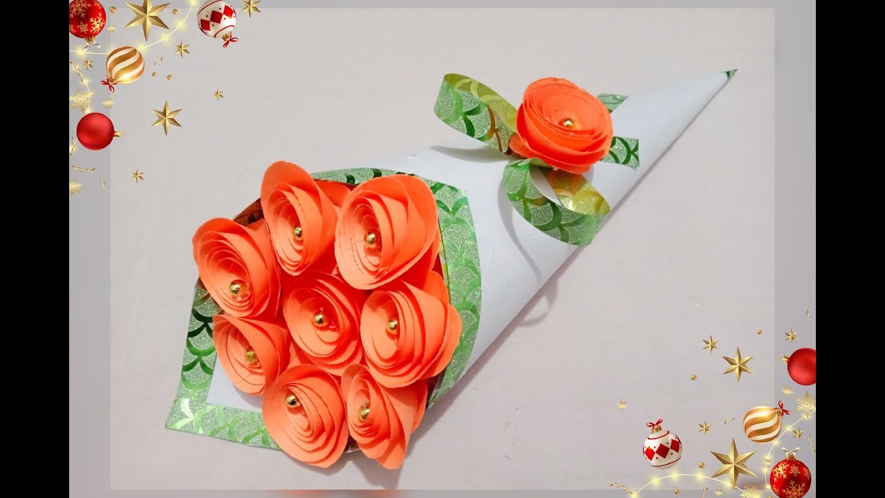 How to make paper rose flower  bouquet idea || diy flower bouquet making idea || birthday gift idea