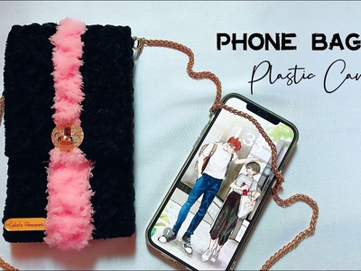 How To Make Plastic Canvas Cell Phone Bag || Velvet Yarn Sling Bag DIY