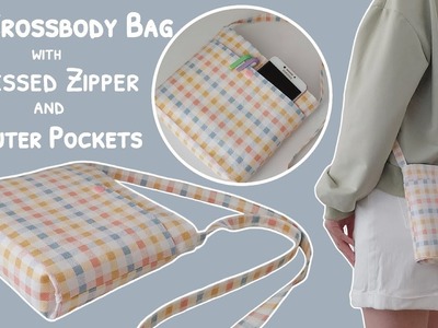 How to sew a crossbody bag with recessed zipper and 3 outer pockets | diy crossbody bag. sling bag