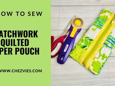 How to Sew quilted patchwork zipper pouch for beginner #sewing #quilting #diy #tutorial