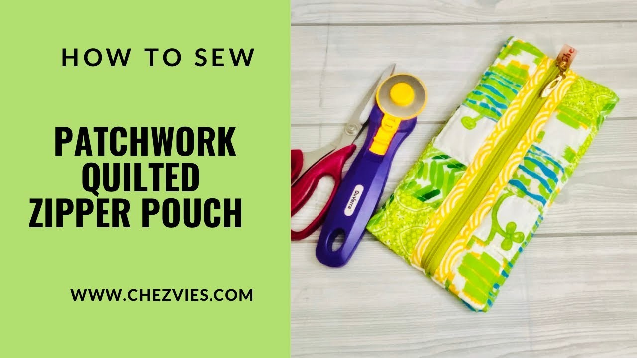 How to Sew quilted patchwork zipper pouch for beginner #sewing #quilting #diy #tutorial