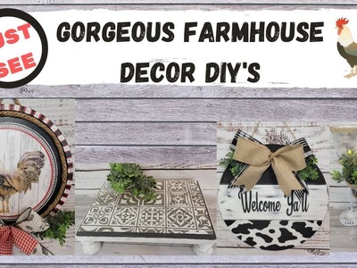 "MUST SEE" GORGEOUS FARMHOUSE DECOR DIY'S. ROOSTER PIZZA PAN SIGN. COW PRINT DOOR HANGER