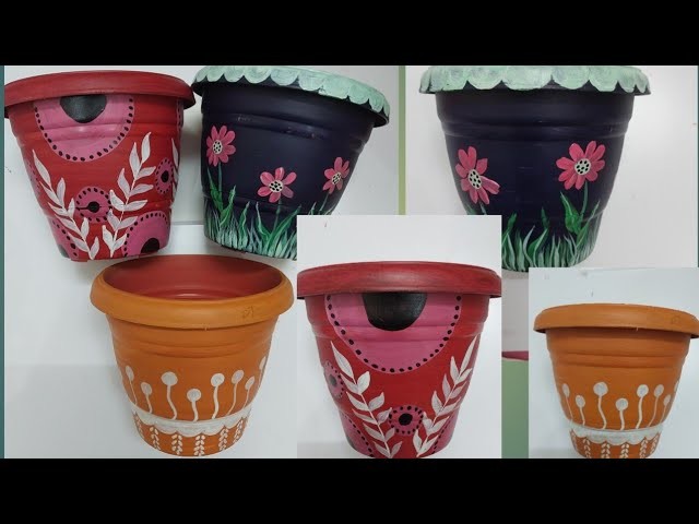 Painting on pots,3easy pot painting idea,pot paintingart#different type pot for planting,potpainting