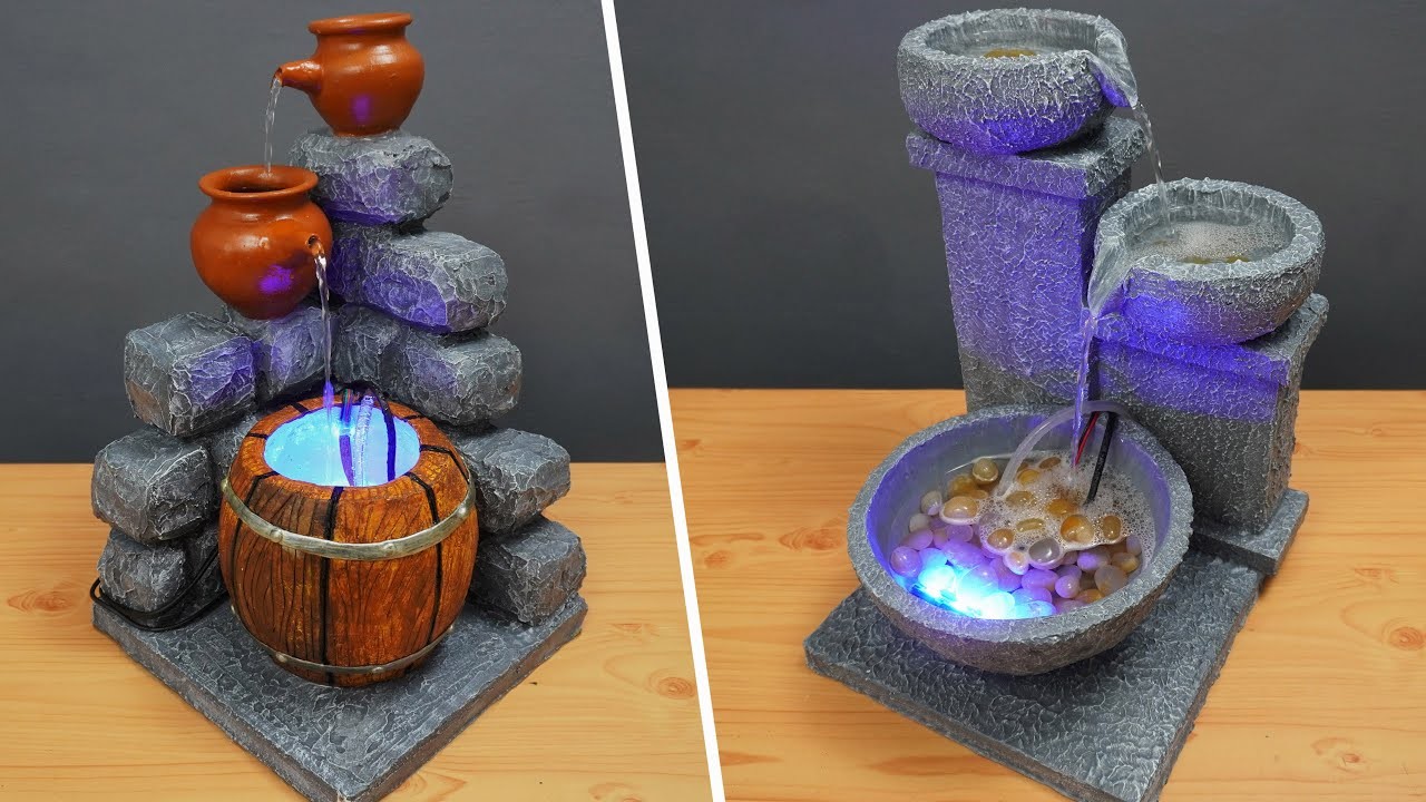 Top 2 Home Made Tabletop Water Fountains Using Thermocol & Cement | Making DIY Terracotta Fountain