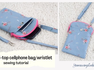 Cellphone bag with curved zipper - crossbody + wristlet- curved-top cellphone bag sewing tutorial