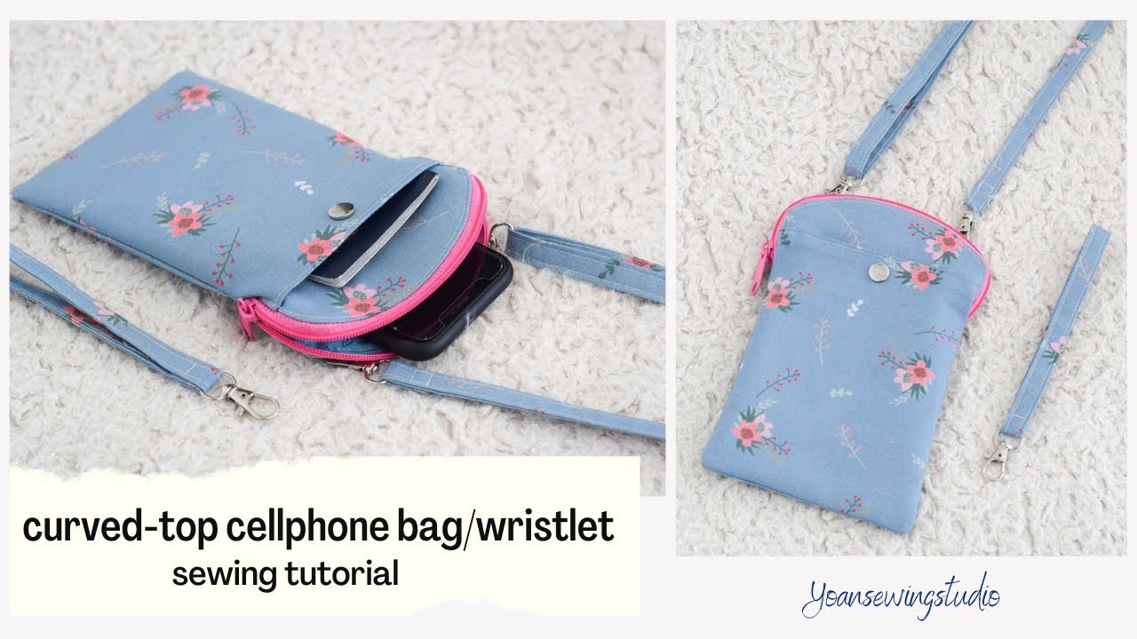 Cellphone bag with curved zipper - crossbody + wristlet- curved-top cellphone bag sewing tutorial