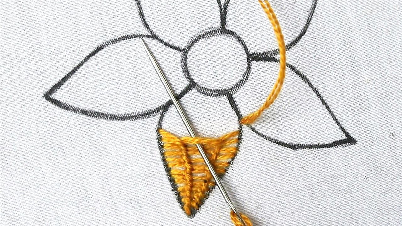 Creative modified fishbone stitch flower embroidery tutorial | Latest hand embroidery tutorial