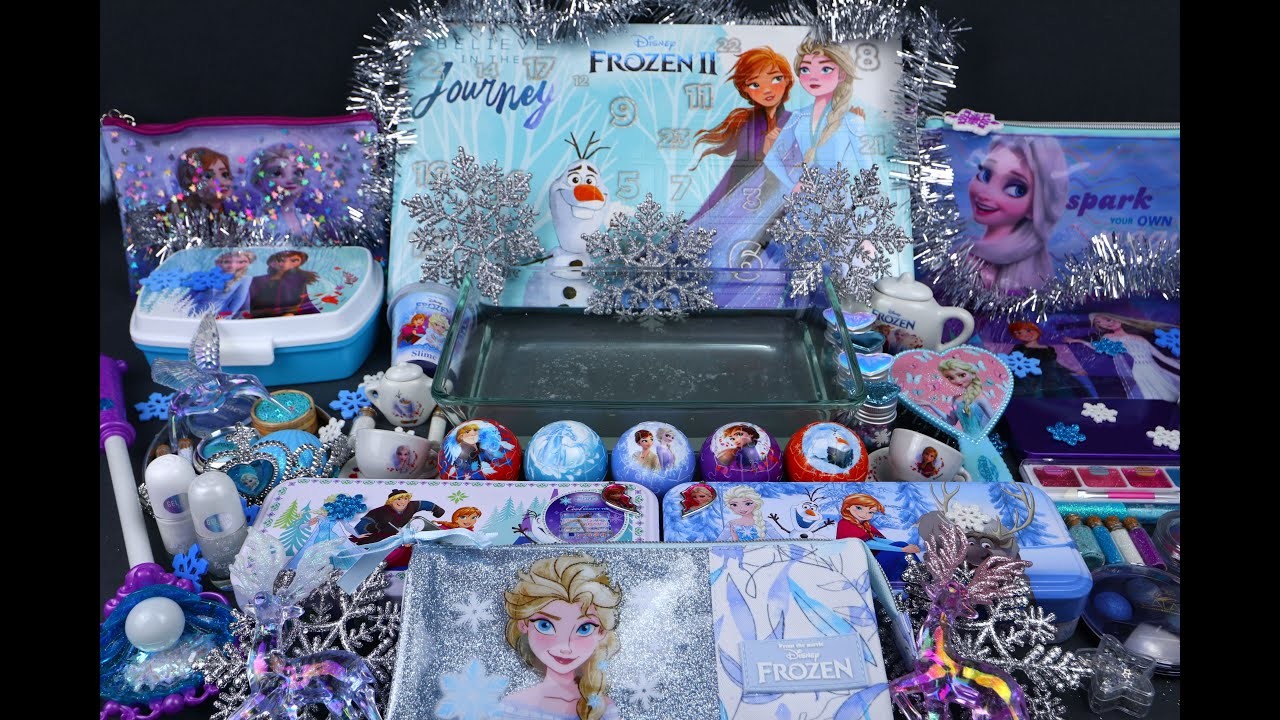 Disney Frozen Elsa & Anna XL Slime. Mixing Glitter Make-up random things into the Slime ASMR