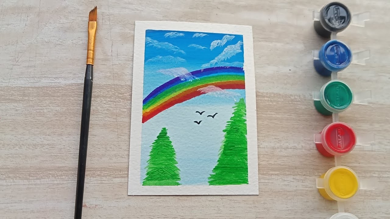 Easy and simple watercolor painting for beginners.rainbow watercolor painting tutorial step by step
