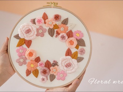 Floral wreath.Embroidery tutorial.Basic stitches