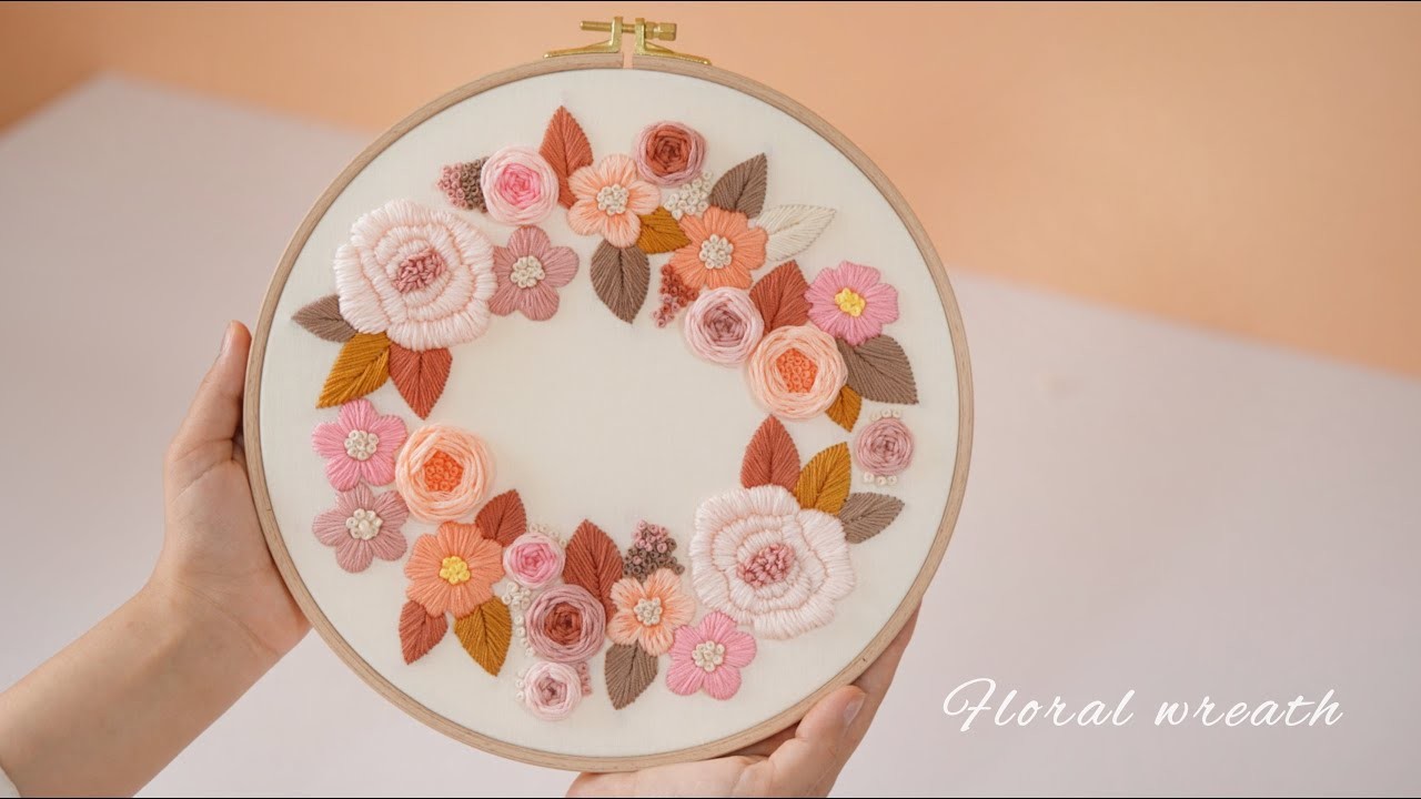 Floral wreath.Embroidery tutorial.Basic stitches