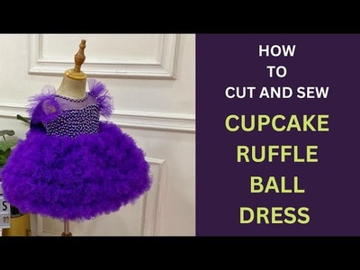 How To Cut And Sew Cupcake Ruffle Ball Dress|| Attach Zip and Finishing #ruffleballgown