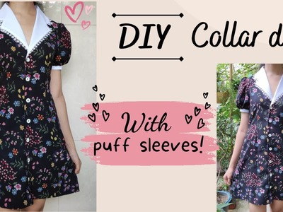 How to make a collar dress.DIY collar dress with puff sleeves